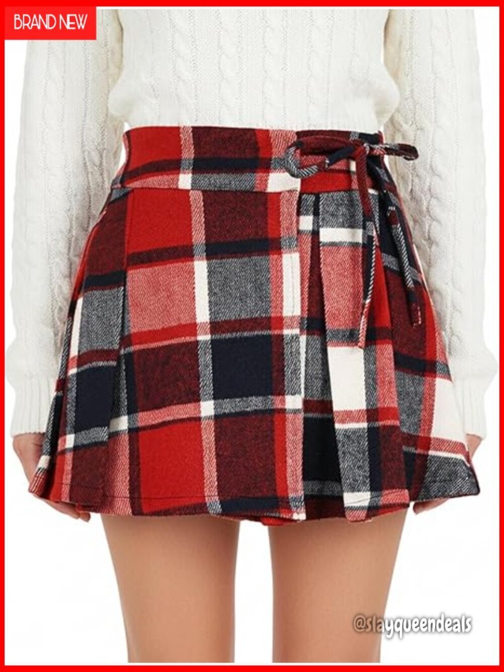 Wool Plaid Pleated Mini Skirt High Waist Built-in Shorts A-Line